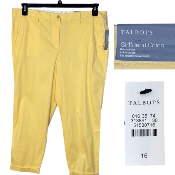Talbots Pants Yellow Girlfriend Chino‎ Crop in Size 16  NWT - Picture 1 of 14